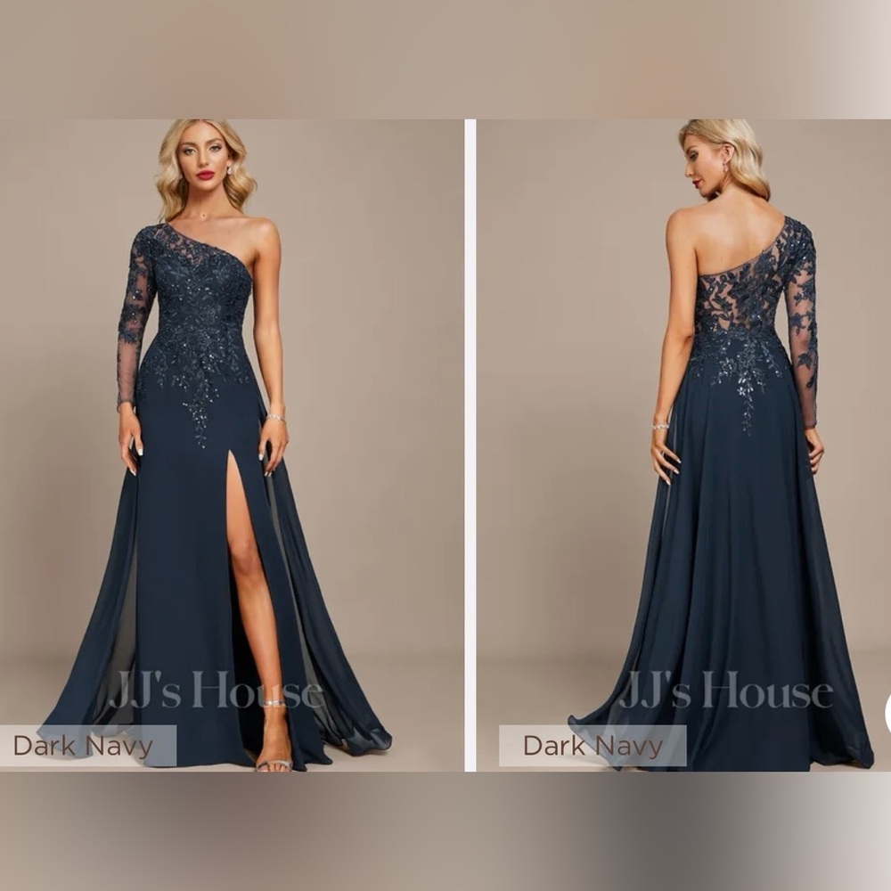 JJs House Midnight Blue One-Shoulder Gown